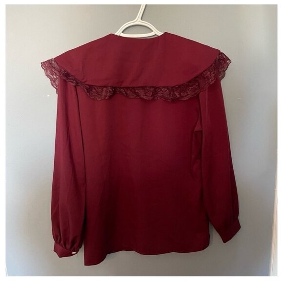 Vintage Burgundy Lace Draped Neckline Button-Up Blouse Size Large – VG - Picture 4 of 4